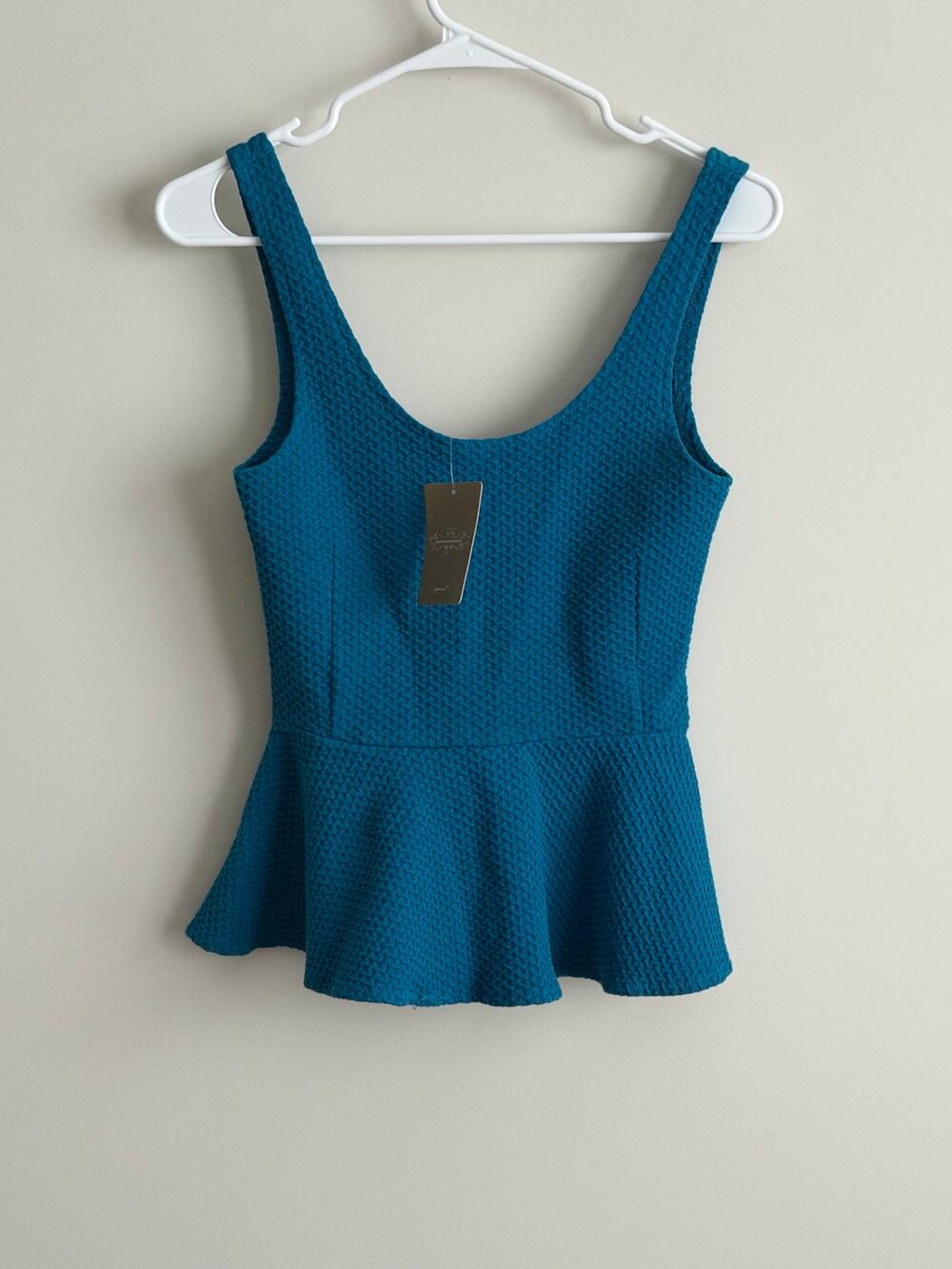 Anthropologie GANNI Turquoise Ballet Neck Peplum Blouse XS NWT